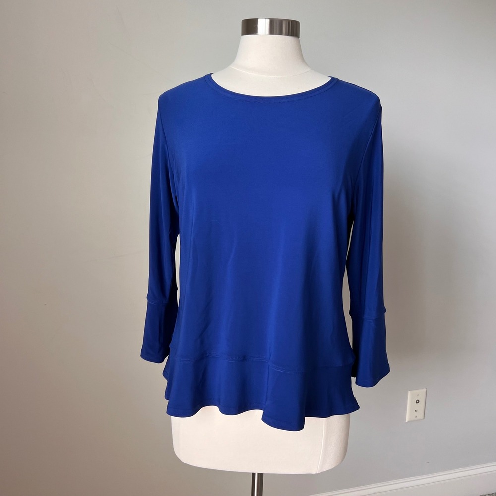 Sympli Womens 3/4 Sleeve Royal Blue Jersey Shirt Top Size 14 Timeless Classic